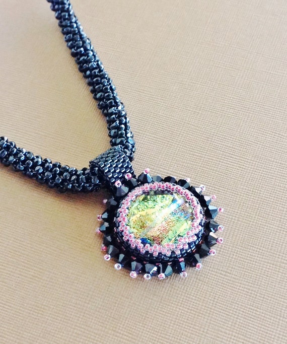 Items similar to Peyote Rope Necklace with Dichroic glass focal bead on ...