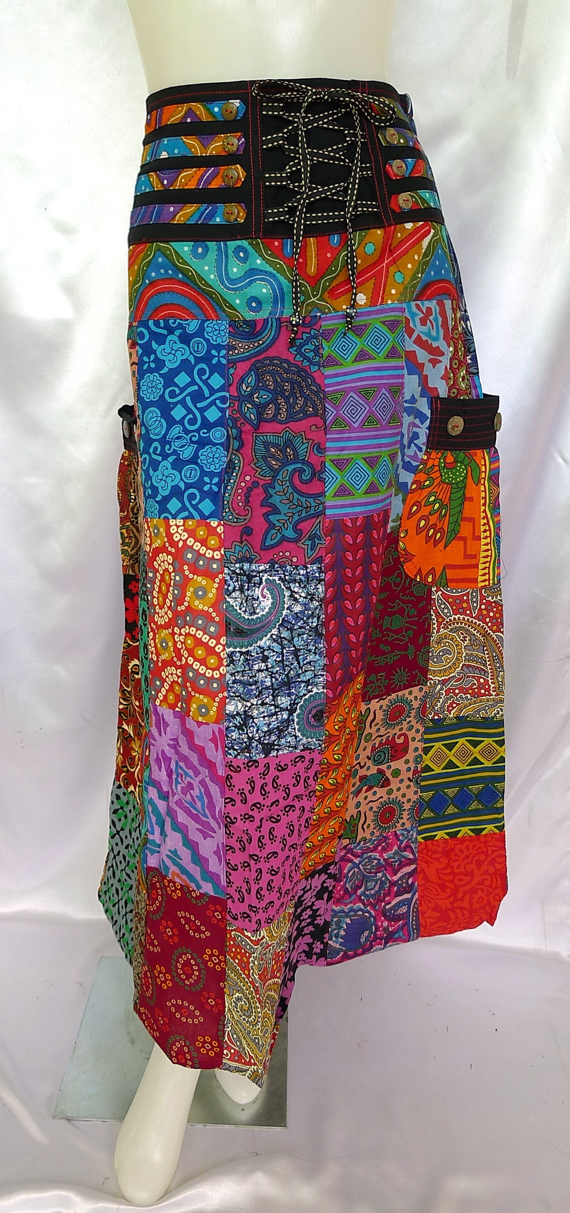 Patchwork Funky Boho Festival Long A-line Cotton Skirt Free - Etsy