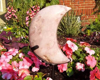The Graceful Crystal Pink Amethyst Crystal Crescent Moon on Metal Base Pink Amethyst Moon with Druse