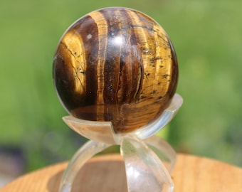 Esfera de ojo de tigre de hierro, piedra de la confianza en uno mismo y el coraje, esfera de cristal de ojo de tigre de hierro pulido, orbe, piedra preciosa, cristaloterapia