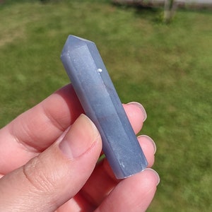 Guardian Angel & Spiritual Guides Crystal Polished Angelite Obelisk Polished Point Stone Self Standing Blue Angelite Gemstone