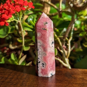 The Cheerful Crystal Rhodochrosite Polished Point Crystal Point Self Standing Multifaceted Rhodochrosite Tower Crystal Gift