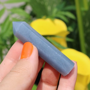 Guardian Angel & Spiritual Guides Crystal Polished Angelite Obelisk Polished Point Stone Self Standing Blue Angelite Gemstone