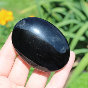 Black Obsidian Polished Palm Stone, The Shielding Crystal Natural Black Obsidian Gemstone, Crystal Healing, Positive Vibes