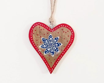 Floral Design Hand Painted Wooden Hangong Heart