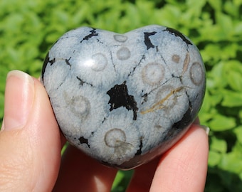 Snowflake Obsidian Puffy Heart, The Stone of Purity Snowflake Obsidian Polished Heart Gemstone, Healing, Protection Crystal