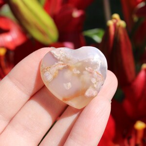 Flower Agate Puffy Heart, Polished Flower Agate Crystal Heart Gemstone, Flower Agate Mini Heart, Flower Blossom Agate Heart for Meditation