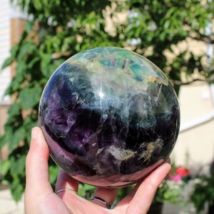 HUGE 4.75 inches Rainbow Fluorite Sphere Green Purple Fluorite Polished Orb Meditation Stone Multi Purpose Stone Gift 6.15Lbs XL 2790g image 2