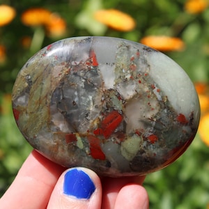 Balance and Renewal Seftonite African Bloodstone Polished Palm Stone Crystal Gemstone Meditation Stone