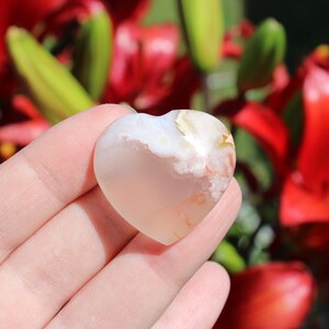 Flower Agate Puffy Heart, Polished Flower Agate Crystal Heart Gemstone, Flower Agate Mini Heart, Flower Blossom Agate Heart for Meditation