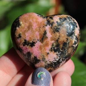 The Compassion Crystal Rhodonite Polished Puffy Heart Crystal, Worry Stone, Palm Stone