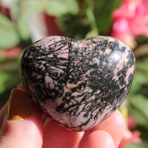 The Compassion Crystal Rhodonite Polished Puffy Heart Crystal, Worry Stone, Palm Stone