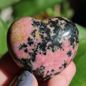 The Compassion Crystal Rhodonite Polished Puffy Heart Crystal, Worry Stone, Palm Stone