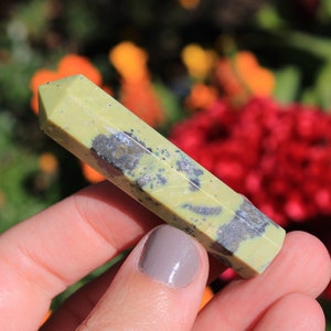 Serpentine with Pyrite Mini Crystal Obelisk Point, Altar Crystal Healing Multi Faceted Multi Purpose Crystal