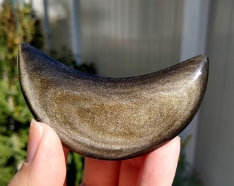 Gold Sheen Small Moon Crescent Obsidian 3 inches, Altar Tools, Moon Ritual