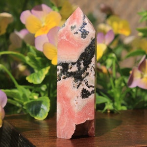The Cheerful Crystal Rhodochrosite Polished Point Crystal Point Self Standing Multifaceted Rhodochrosite Tower Crystal Gift