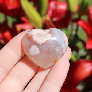 Flower Agate Puffy Heart, Polished Flower Agate Crystal Heart Gemstone, Flower Agate Mini Heart, Flower Blossom Agate Heart for Meditation