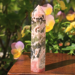 The Cheerful Crystal Rhodochrosite Polished Point Crystal Point Self Standing Multifaceted Rhodochrosite Tower Crystal Gift