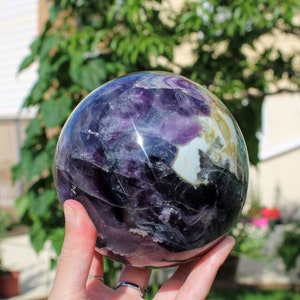 HUGE 4.75 inches Rainbow Fluorite Sphere Green Purple Fluorite Polished Orb Meditation Stone Multi Purpose Stone Gift 6.15Lbs XL 2790g image 5