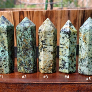 The Stone of Evolution African Turquoise Generator Polished Point Tower Obelisk Crystal Points Teal Jasper Point