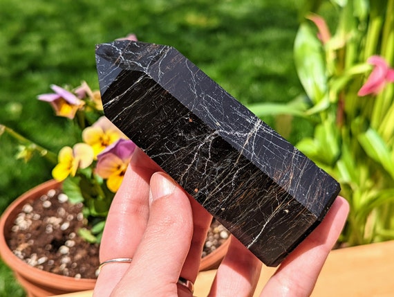 Black Tourmaline With Red Hematite Inclusions Polished Point