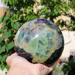 HUGE 4.75 inches Rainbow Fluorite Sphere Green Purple Fluorite Polished Orb Meditation Stone Multi Purpose Stone Gift 6.15Lbs XL 2790g image 3