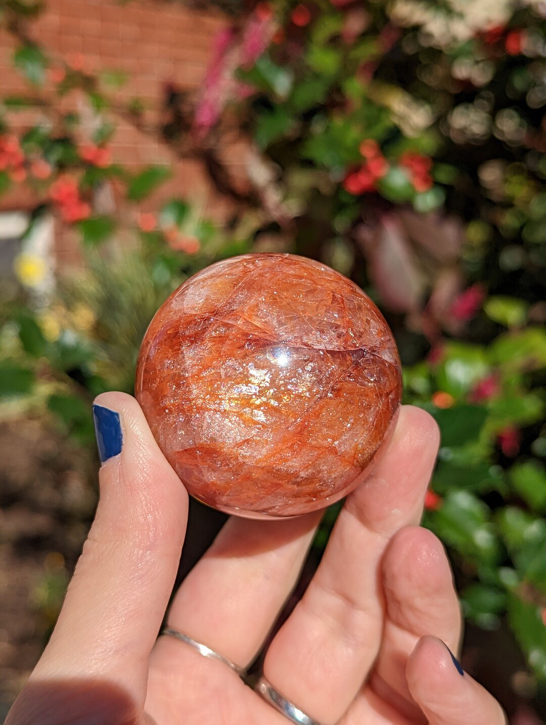 Orange and Red Crackled Quartz Sphere Fire Quartz W Rainbows Etsy