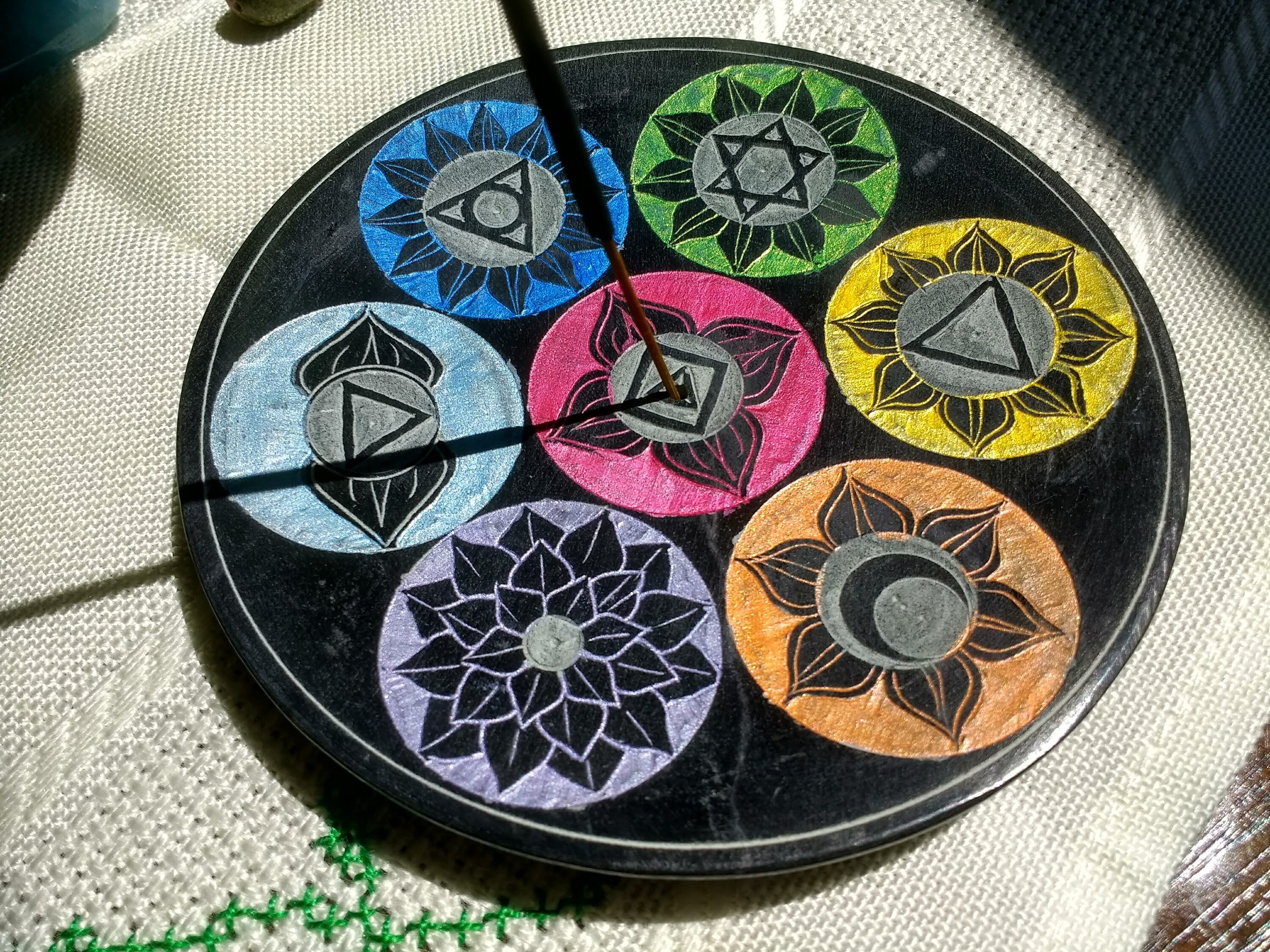 Colored Soapstone Round Incense Holder 7 Chakras Stick Incense Burner