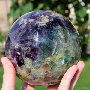 HUGE 4.75 inches Rainbow Fluorite Sphere Green Purple Fluorite Polished Orb Meditation Stone Multi Purpose Stone Gift 6.15Lbs XL 2790g image 1