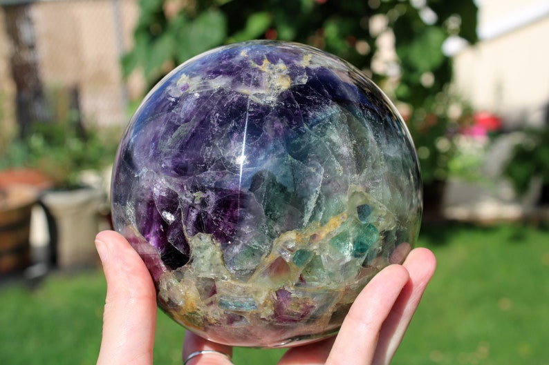 HUGE 4.75 inches Rainbow Fluorite Sphere Green Purple Fluorite Polished Orb Meditation Stone Multi Purpose Stone Gift 6.15Lbs XL 2790g image 1