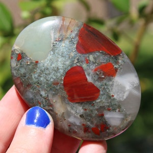 Balance and Renewal Seftonite African Bloodstone Polished Palm Stone Crystal Gemstone Meditation Stone