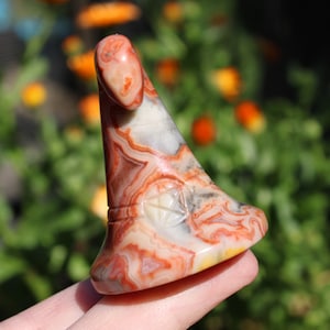 The Stone to Bring Love in Abundance Lace Agate Witches Hat with Pentacle Crazy Lace Agate Gemstone Crystal Balancing Energy Healing Stone