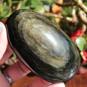 GoldSheen Obsidian Palm Stones, Black Obsidian Crystal Gemstone, Polished Worry Stone