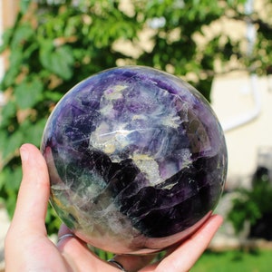 HUGE 4.75 inches Rainbow Fluorite Sphere Green Purple Fluorite Polished Orb Meditation Stone Multi Purpose Stone Gift 6.15Lbs XL 2790g image 6