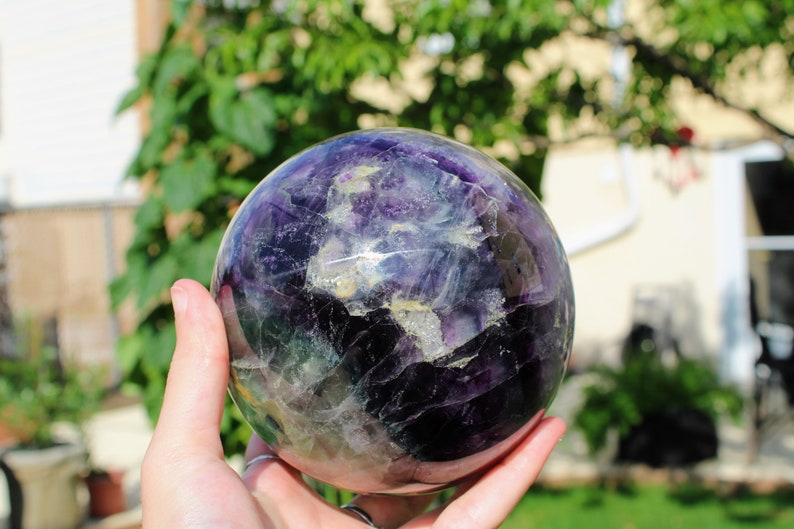 HUGE 4.75 inches Rainbow Fluorite Sphere Green Purple Fluorite Polished Orb Meditation Stone Multi Purpose Stone Gift 6.15Lbs XL 2790g image 6