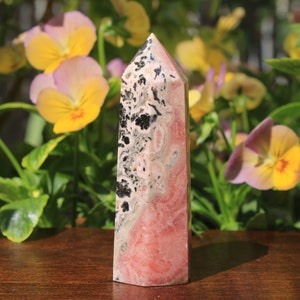 The Cheerful Crystal Rhodochrosite Polished Point Crystal Point Self Standing Multifaceted Rhodochrosite Tower Crystal Gift