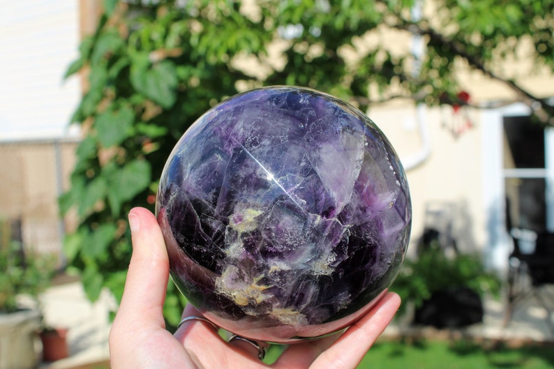 HUGE 4.75 inches Rainbow Fluorite Sphere Green Purple Fluorite Polished Orb Meditation Stone Multi Purpose Stone Gift 6.15Lbs XL 2790g image 7
