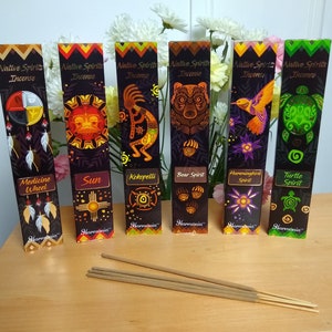 Native Spirits Incense Sticks Medicine Wheel, Sun, Kokopelli, Bear, Hummingbird, Turtle, Wolf Spirit, Dreamcatcher Protection, Shaman Vision