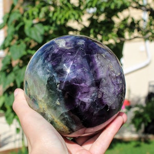 HUGE 4.75 inches Rainbow Fluorite Sphere Green Purple Fluorite Polished Orb Meditation Stone Multi Purpose Stone Gift 6.15Lbs XL 2790g image 4