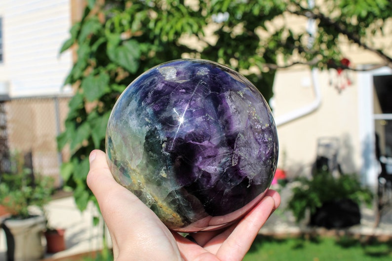 HUGE 4.75 inches Rainbow Fluorite Sphere Green Purple Fluorite Polished Orb Meditation Stone Multi Purpose Stone Gift 6.15Lbs XL 2790g image 4