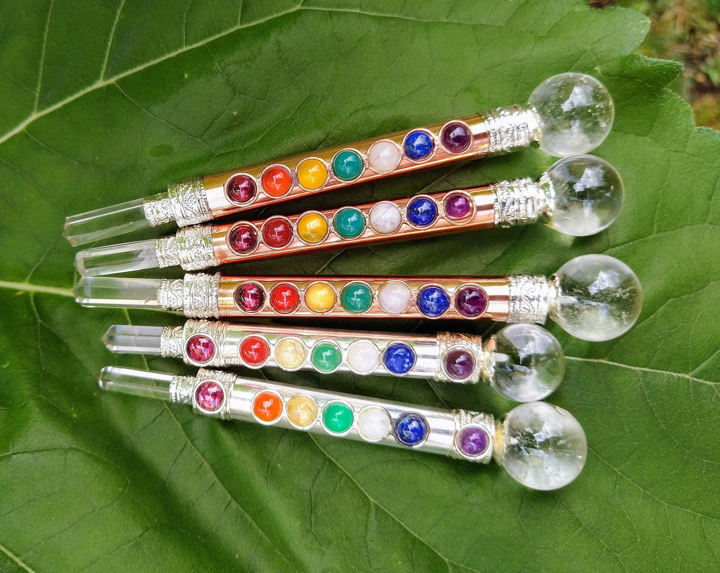 Reiki Chakra Healing Mini Wand 7 Chakra Gemstones Clear Quartz Etsy