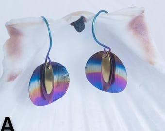 Anodized Niobium Earrings, Round Earrings, Colorful, Dangle and Drop, Hypoallergenic.