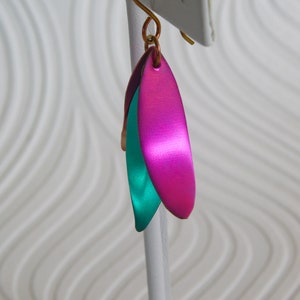 Anodized Niobium Earrings, Pink and Teal, Multicolored Leaf Cluster, Long Dangle Earrings, Colorful Niobium Earrings, Hypoallergenic