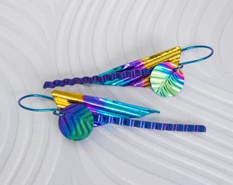 Bold Rainbow Colored  Niobium Dangle Earrings