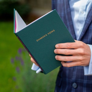 Pair of Wedding Vow Books, Personalised Hand Bound Bespoke Books, Customised in a colour combination of your choice, A6 & A5 Fabric Books image 4