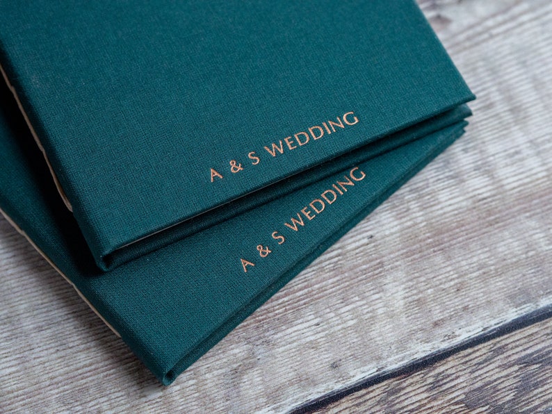 Pair of Wedding Vow Books, Personalised Hand Bound Bespoke Books, Customised in a colour combination of your choice, A6 & A5 Fabric Books image 2