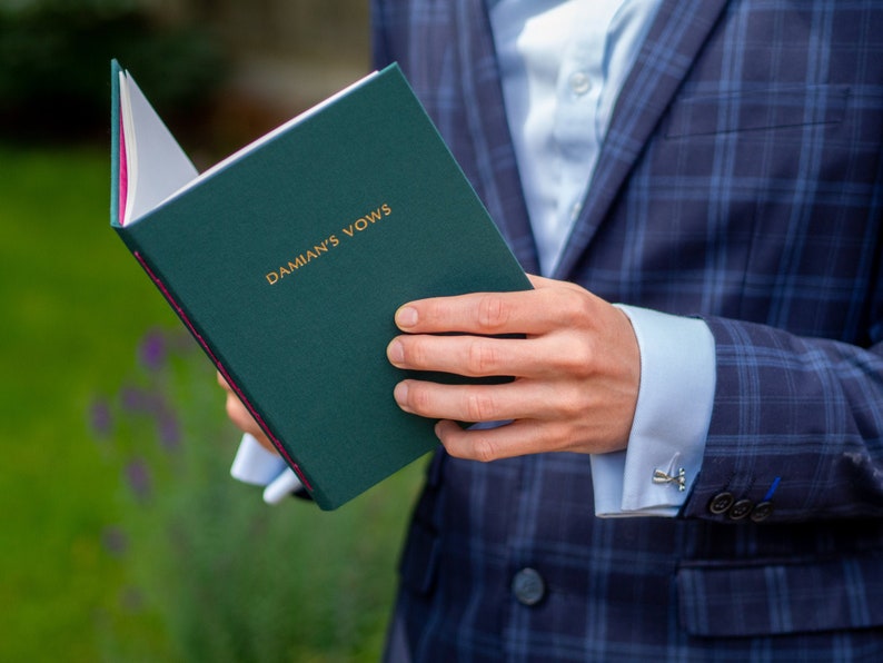 Pair of Wedding Vow Books, Personalised Hand Bound Bespoke Books, Customised in a colour combination of your choice, A6 & A5 Fabric Books image 4