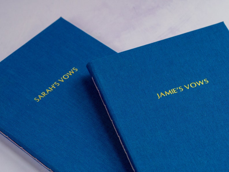 Pair of Wedding Vow Books, Personalised Hand Bound Bespoke Books, Customised in a colour combination of your choice, A6 & A5 Fabric Books image 5