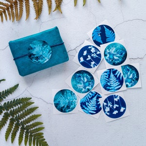 Blue Botanical Cyanotype Stickers Pack of 10 or 20 Round Glossy Labels Ferns, Leaves & Flowers Nature Gift Wrap Supplies, Envelope Seals image 5