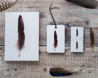 Slim Feather Stationery Set - Card, Sticker & Gift Tag - Blank Greeting Card / Notecard with Recycled Envelope - Plastic-Free!